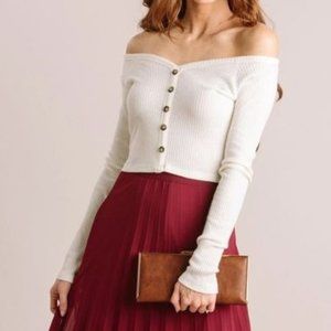 Tara Ribbed Off the Shoulder Crop Top